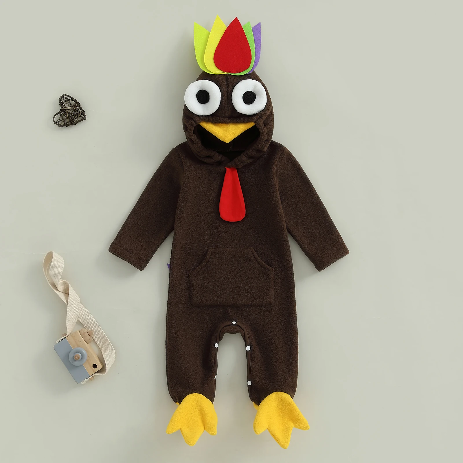 

Комбинезон для детей 0-18 месяцев на День Благодарения, костюм Турции с капюшоном и длинными рукавами, комбинезон для косплея и вечеринки