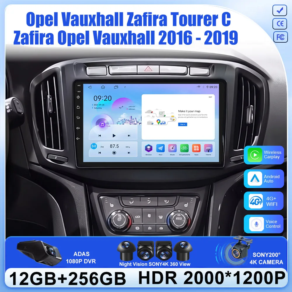 Android 16 For Opel Vauxhall Zafira Tourer C/Zafira Opel Vauxhall 2016 - 2019 Car Radio Video Bluetooth Touch QLED Screen DVD 5G