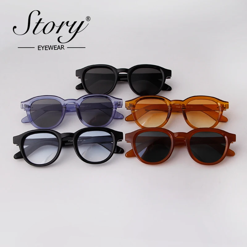 STORY Fashion Blue Round Sunglasses Women Luxury Brand Designer Trend Vintage Rivet Oversize Men Sun Glasses Gafas De Sol S77328