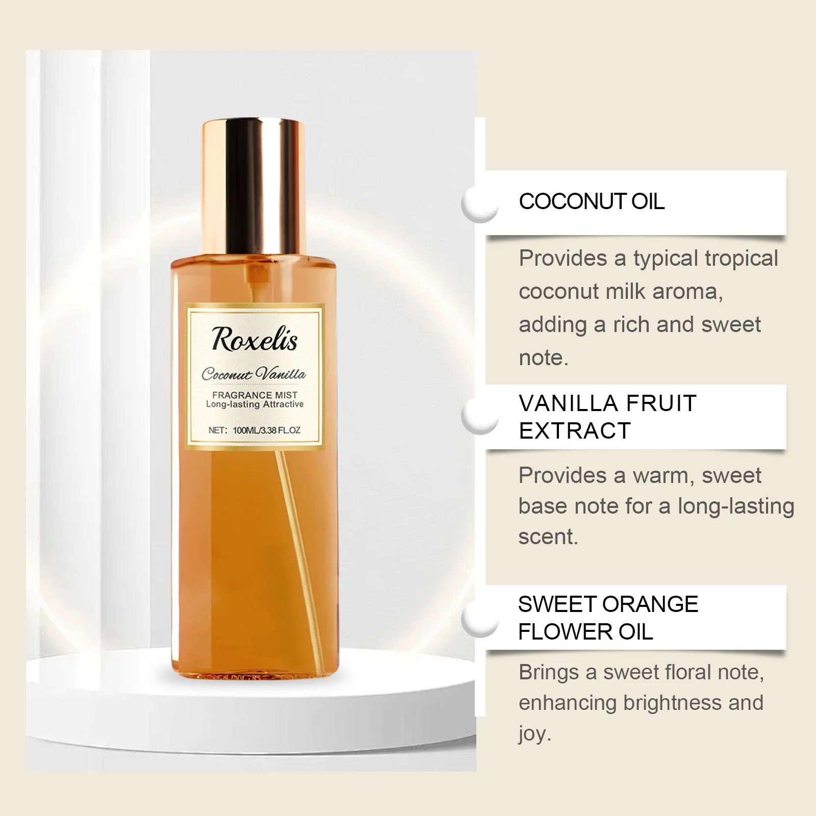 جوز الهند الفانيليا أو دو تواليت طازجة أنيقة رومانسية الجسم رائحة طبيعية الاستخدام اليومي صغيرة محمولة #4