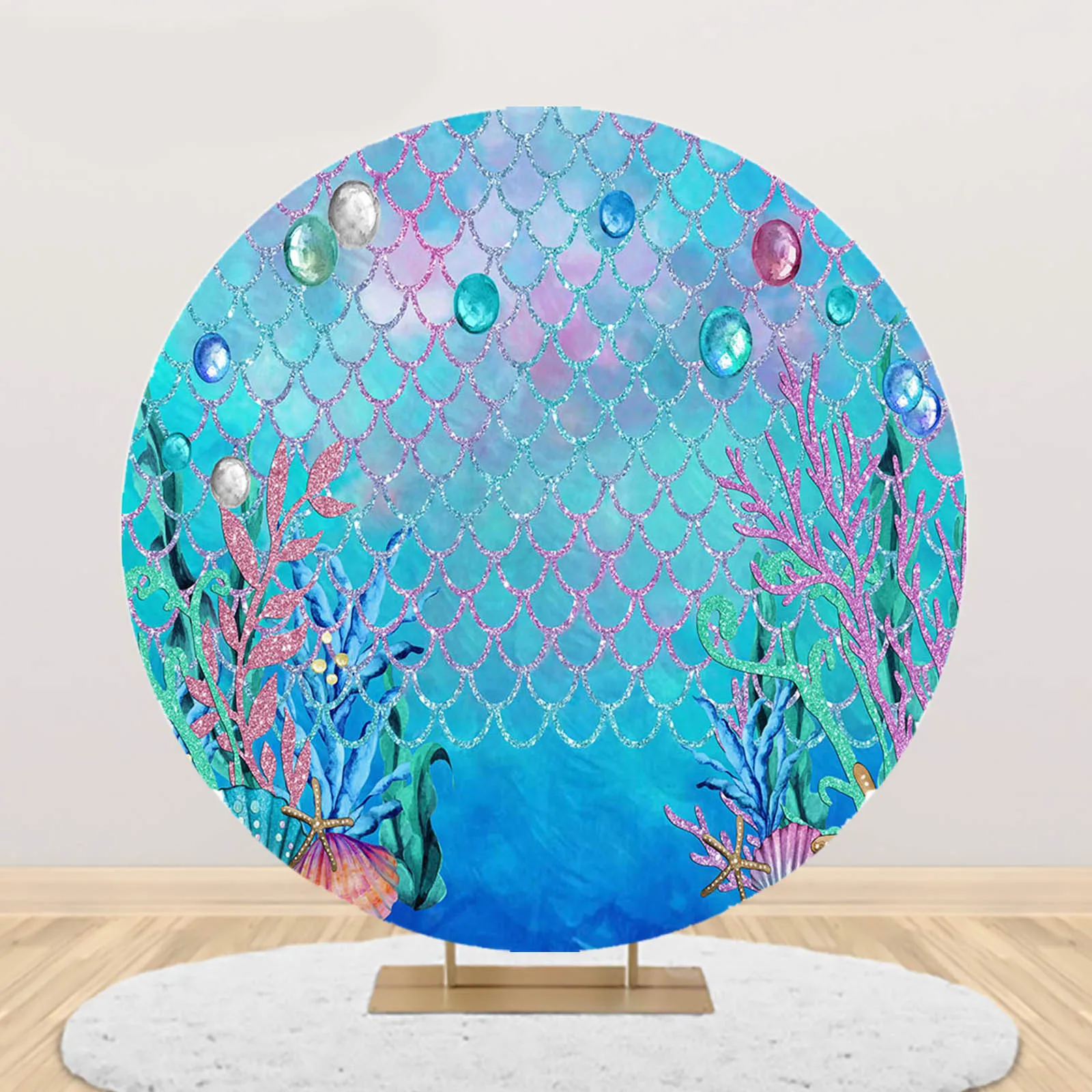 AIBIIN Round Arch Backdrop Cover Mermaid Under the Sea Birthday Baby Shower Party Decor Girl Cake Table Banner Photo Background