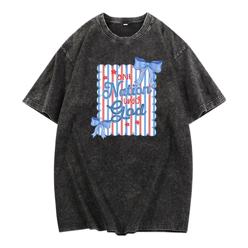 

Religious Slogan T-shirt, One Nation Under God Print Shirt, Patriotic Graphic Tee, Casual Unisex Christian T-shirt for Men Women