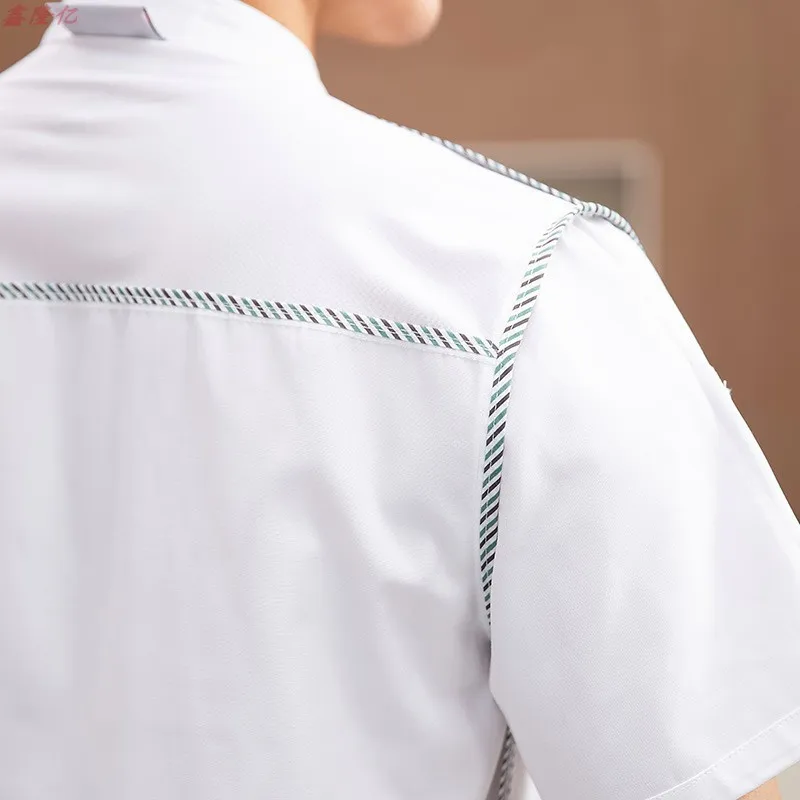 سترة صيفية رفيعة قابلة للتنفس بأكمام قصيرة وشبكة مزدوجة الصدر لتقديم الطعام في الفنادق والمطاعم والمقصف والمعجنات