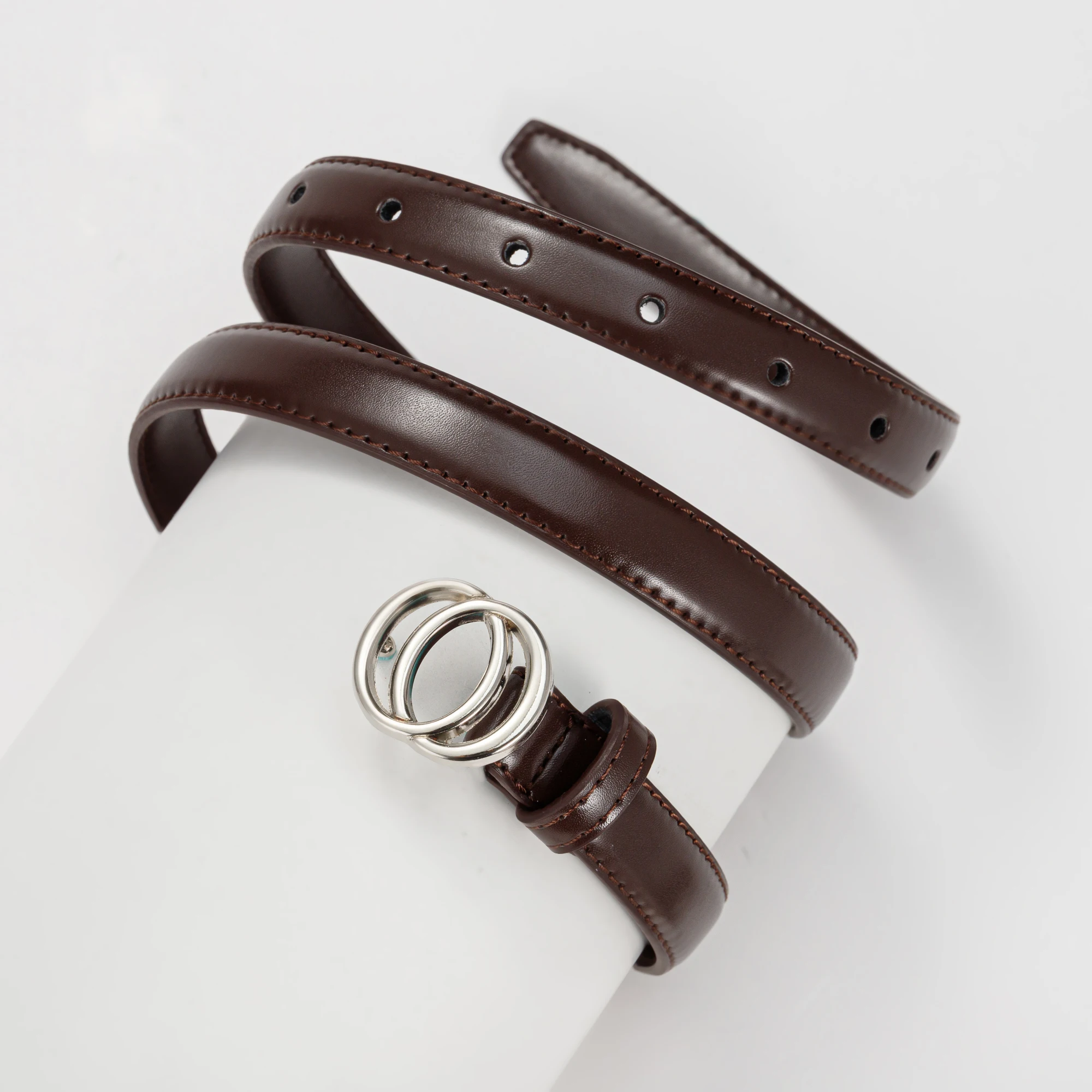 Fashionable Universal Men's And Women's Double-Connected Oval Buckle Waist Belt Trendy Decorative Belt