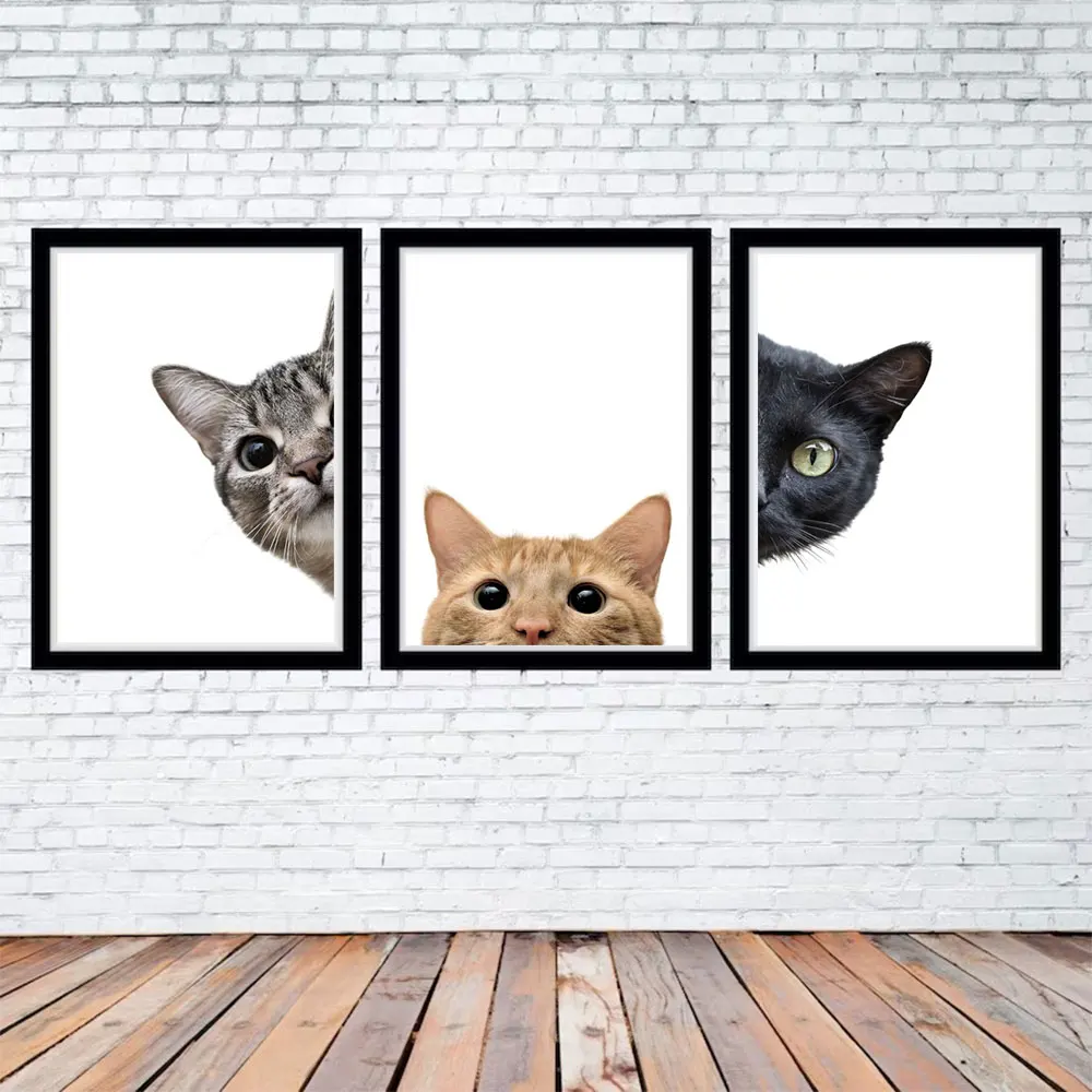 Cute Funny Peeking Cats Animal Posters and Print Canvas Painting Wall Art Pictures For Living Room Home Decoration Gift Mural