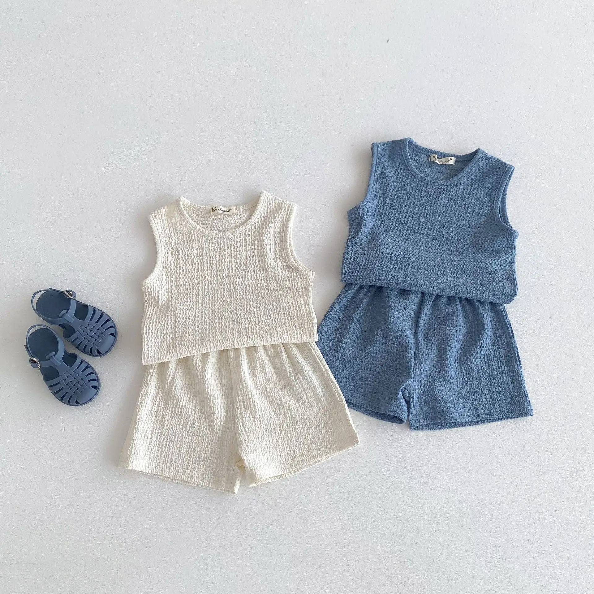 2024 Summer New Children Sleeveless Clothes Set Thin Cotton Boys Girls Solid Vest + Shorts 2pcs Suit Kids Soft Casual Outfits