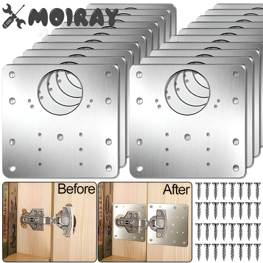 

Cabinet Hinge Repair Plate Kit Kitchen Cupboard Door Hinge Mounting Plate with Holes Flat Fixing Brace Brackets Household Tools