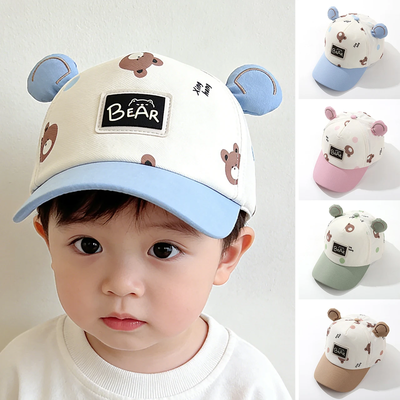 Cute Baby Bear-Ear Baseball Cap 1-6Year Kids Duck Tongue Caps Cartoon Children Peaked Hat Long Brim Outdoor Sunshade Visors