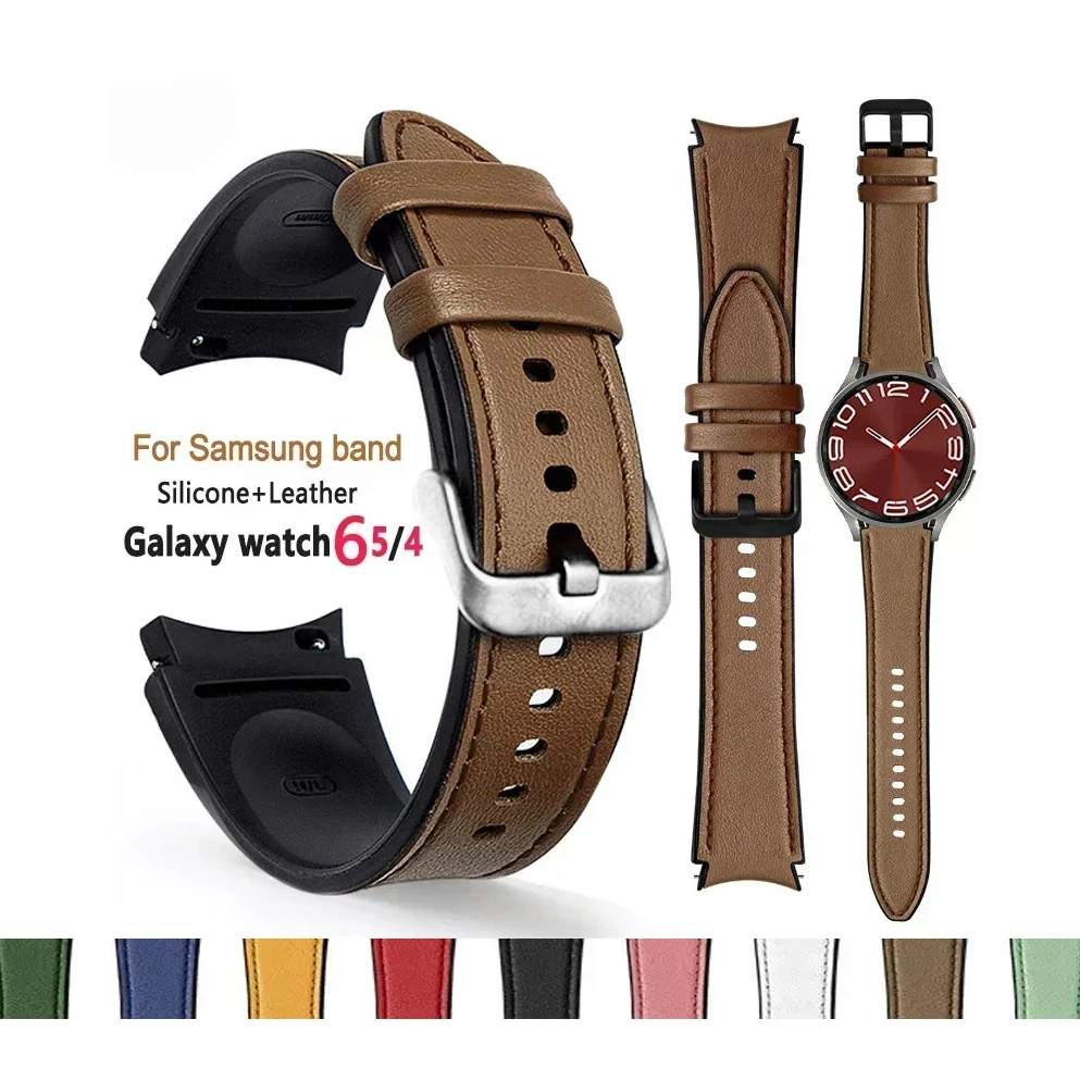 Silicone+Leather Strap For Samsung Galaxy Watch 6 5 Pro 40mm 44mm Band Watch6 4 Classic 47 43mm 46mm Replacement Correa Bracelet