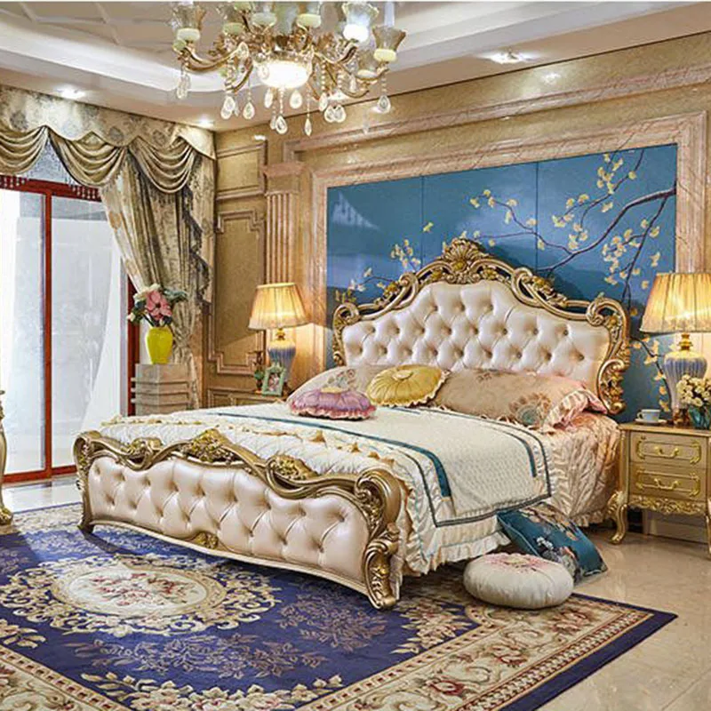 

Luxury Bedroom Bed Double Children Girls Sleeping Beauty Platform Bed Leather European Letto Matrimoniale Lounge Suite Furniture