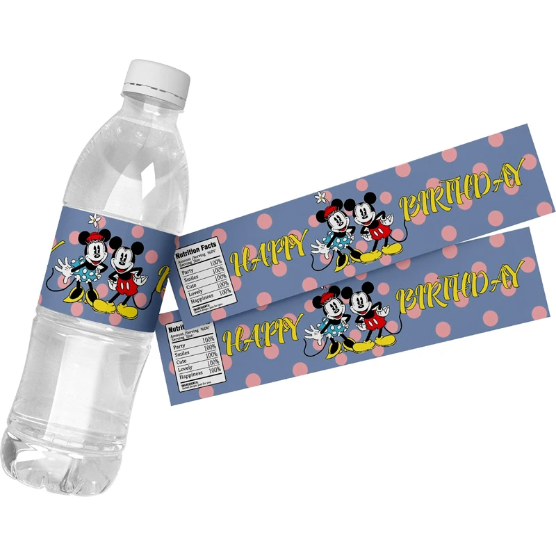 6pcs Mickey Mouse Theme Water Bottle Labels Stickers for Kids Party Baby Shower Personalized Birthay Party Wedding Event Favours