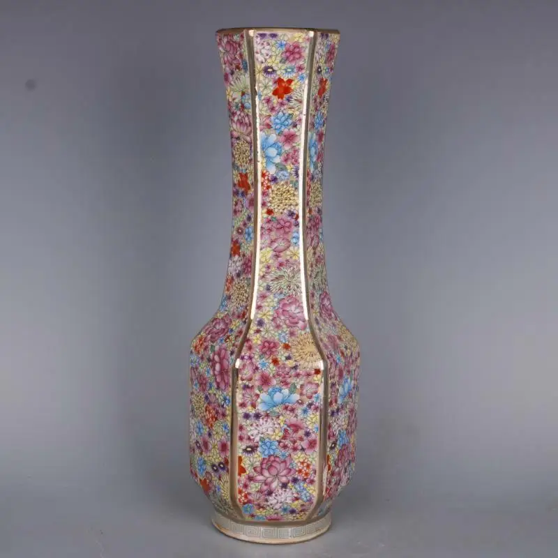 

Chinese Enamel Porcelain Qing Qianlong Flowers Pattern Vase 14.5 inch