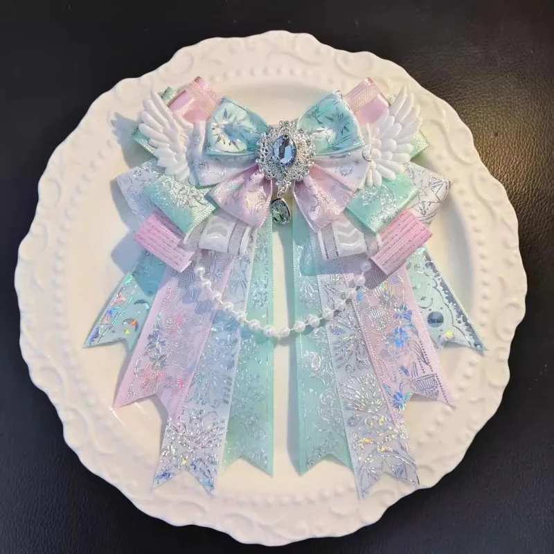 

Original Handmade Lolita Bead Chain Bow Tie Anime Support Stick Cosplay Collar Flowers Luxurious Rhinestone Brooch Accessories