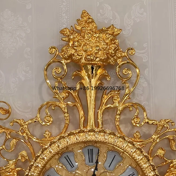 

Antique Style Luxury Wall Clock Golden Copper Pure Handmade Double Face Home Decoration with Abstract Pattern factory