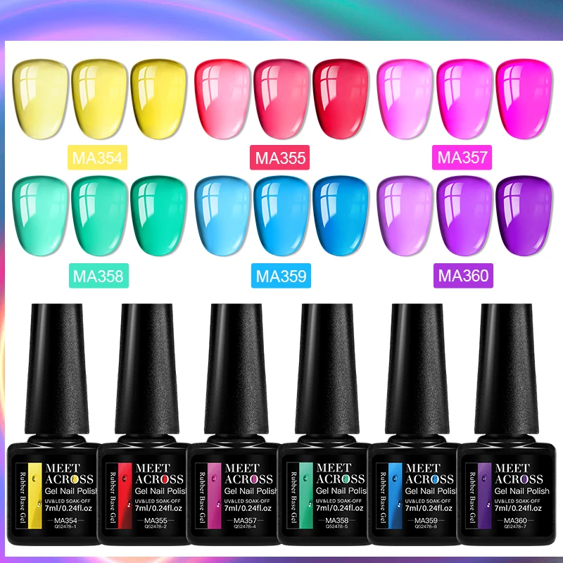 6/8pcs Rubber Base Gel Set Jelly Glass Translucent Colorful Glitter Rubber Base Gel Nail Polish Soak Off UV LED Gel Nail Art DIY