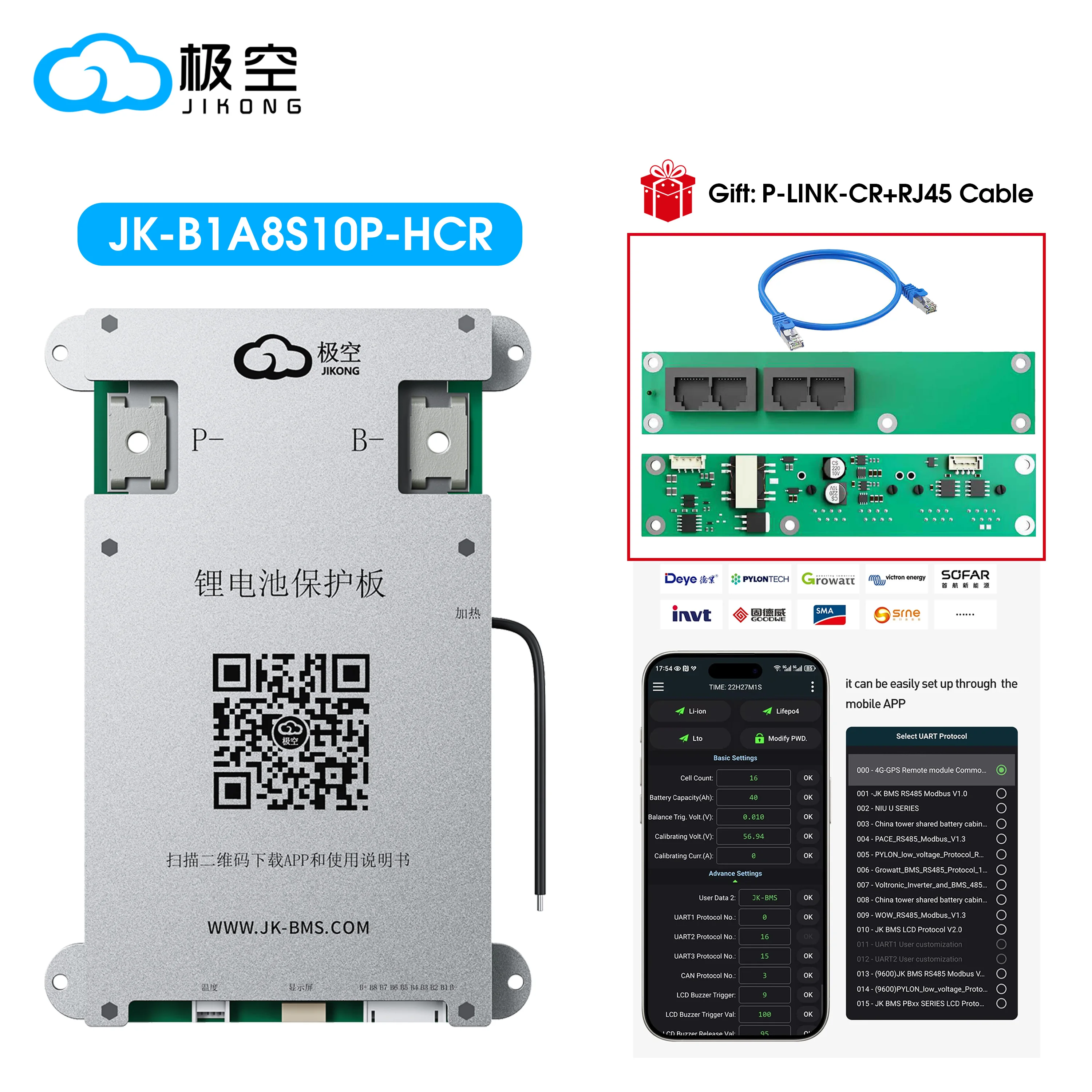 JIKONG JK BMS B1A8S10P BMS HEAT CANBUS RS485 4S 5S 6S 7S 8S 12V 24V Batterie mit 1A aktivem Balancer BMS für LiFePO4 Li-Ion LTO 18650 – Detail 1