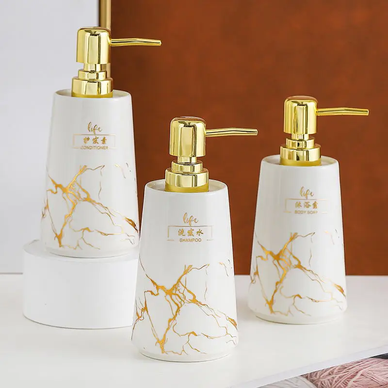 Light Luxury High-grade Ceramic Hand Sanitizer Bottle Bottle Shampoo Shower Gel Press Bottle Hotel Commercial Home Stay Bottle