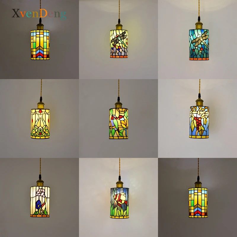 Mediterranean Stained Glass Pendant Lights Vintage Tiffany Led Hanging Lamp Kitchen Living Room Decor Bar Suspension Luminaire