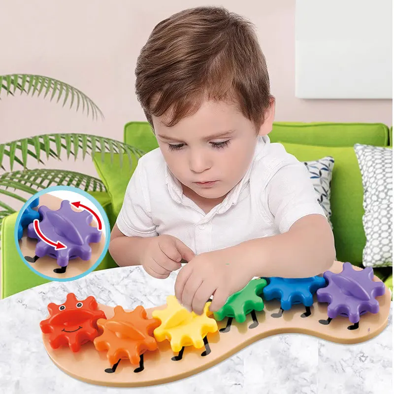 1 Set Of Early Education Plastic Gear Wheel Caterpillar Assembly Block Color Sorting Board Toy