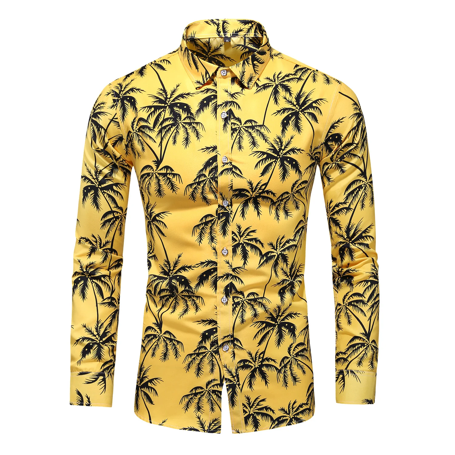 

New Fashion Coconut Tree Print Shirt Men Spring Autumn Casual Plus Size Long Sleeve Shirts Male Beach Hawaiian Nightclub 6XL 7XL