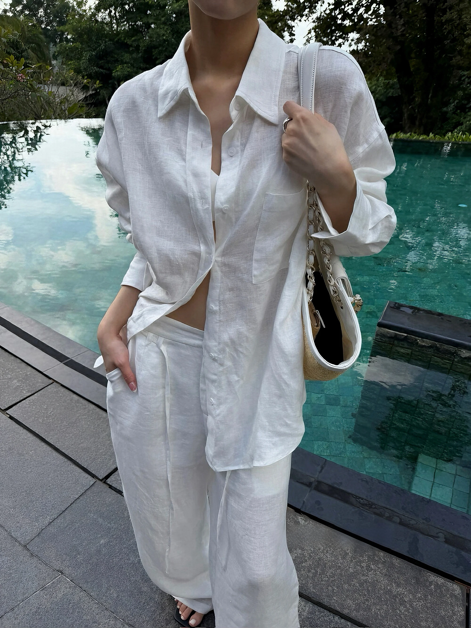 

HOUHOU Casual Linen Women's Shirt Versatile White Slimming Lazy Feel Top Spring Summer Loose Fit Long Sleeve Button up