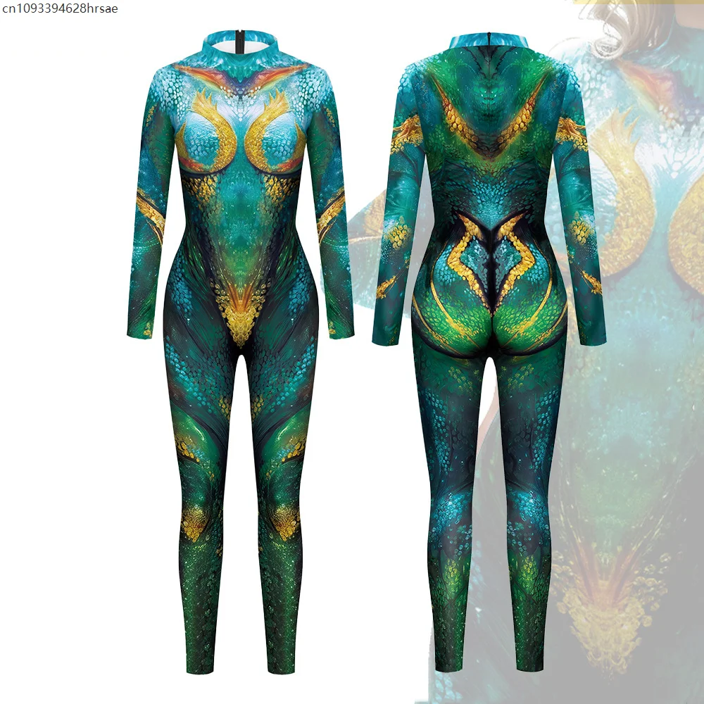 

Peacock Jumpsuits 3D Digital Print Women Zentai Bodysuit Animal Show Performance Costume Carnival Purim Party Outfit