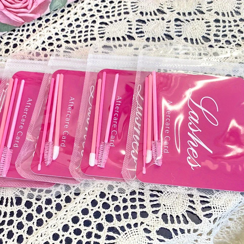 3pcs Eyelash Aftercare Kits for Customers, Including Lash Aftercare Card, Eyelash Mascara Brush, Cleaning Brush, and Lip Brush