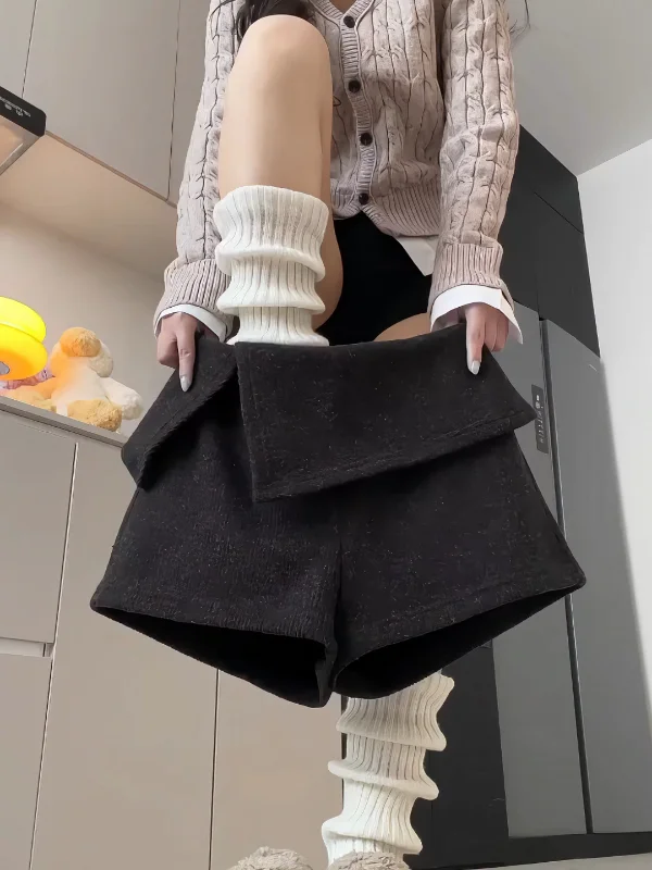 

Широкие шерстяные брюки с высокой талией для женщин, корейский стиль, модные осенне-зимние брюки, облегающие, удобные для повседневной носки