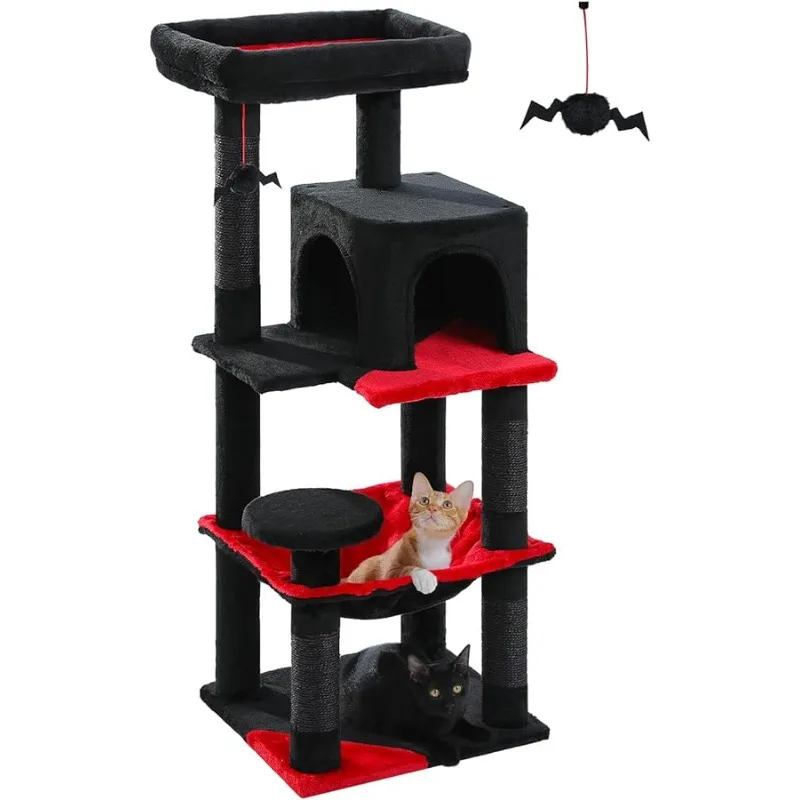 

Gothic Cat Tree with Super Large Hammock, 45.7" Black Cat Tower with Coffin Bed, Cat Condo, Sisal Scratching Posts & Top Perch,