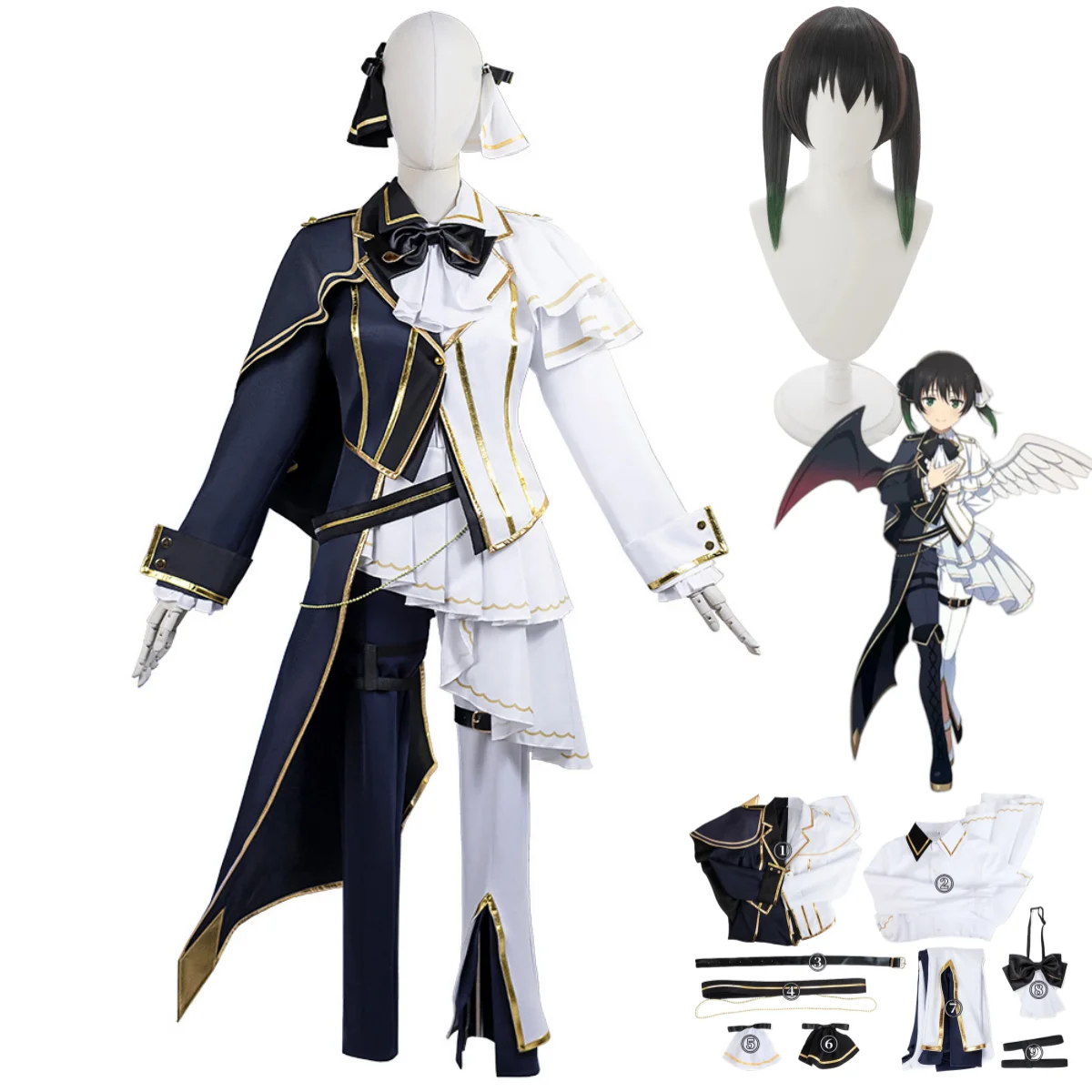 

Anime Love Live! Nijigasaki High School Idol Club Takasaki Yu Cosplay Costume Devil and Angel Evening Dress Wig Woman Party Suit