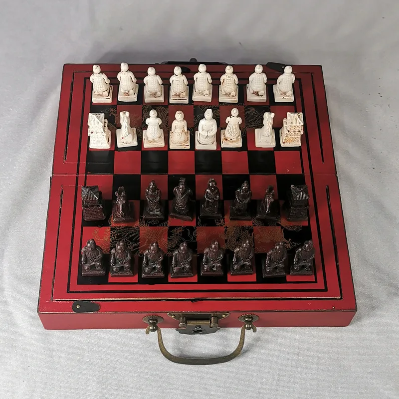 Three-Dimensional Game of the Three Kingdoms Chess Pair Battle Chess Terra Cotta Qingbing Chess Piece Antique Chessboar