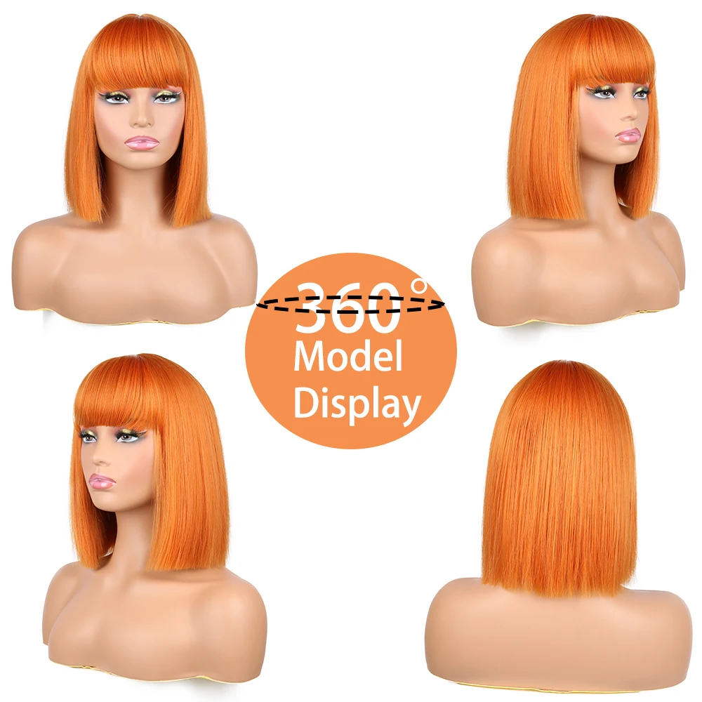 Short straight orange wig with bangs synthetic fiber wig African American white female cosplay/party/daily wig