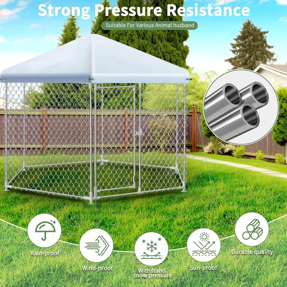 Large Dog Kennel Outside with Roof,Outdoor Dog Kennel with Metal Gate,Heavy Duty Dog Kennel with Lock for Outdoor Backyard.