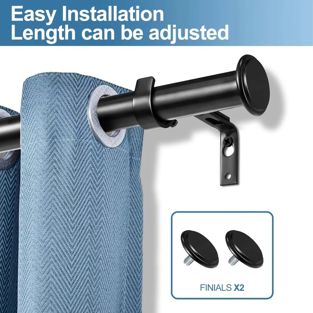 قضيب ستارة ستائر فردي قابل للتعديل بقطر 1 بوصة من Urbanest، 84 بوصة إلى 120 بوصة، أسود #2