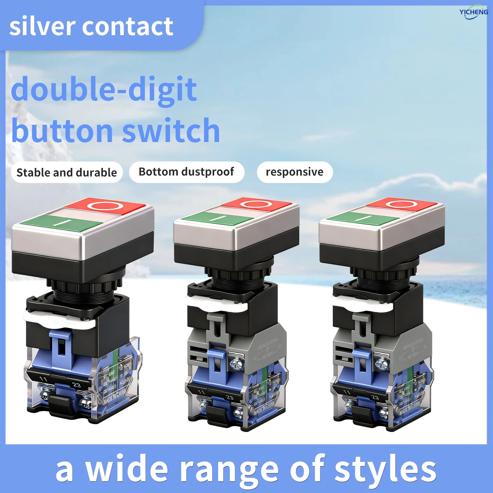 10Pcs 22MM Momentary Double Head Push Button with Signal Lamp On/Off Start/Stop,LED Light 12V 24V 110V 220V 380V optional