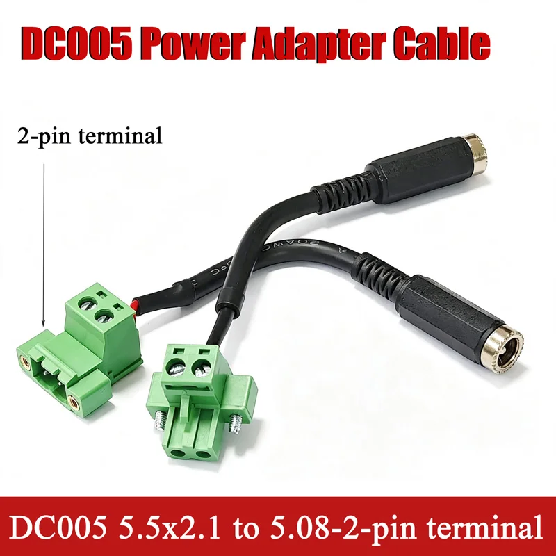 DC5521 Female to 5.08MM 2Pin Terminal Power Conversion Cable For Control Equipment DC 24V DC55x21mm to 2 Core Terminal Adapter