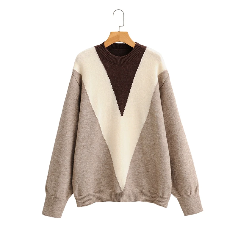 

Winter Women Elegant Casual Color Block Autumn Sweater Jumper O-Neck Female One Size Pullovers Knitted Chic Fashion Tops