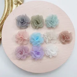 10PCS 2CM mini organza fabric flowers clothes decorative hats shoes flowers headdress handmade DIY materials accessories