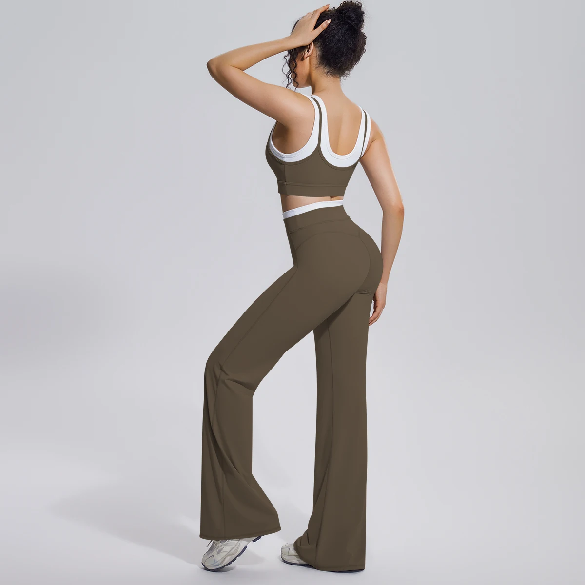 Neues Farbblock-Set mit Schönem Rücken-Yoga-BH und Weiten Hosen für Sommer, Fitness, Laufen und Workout, Hochelastisches, Lockeres Schlaghosen-Oberteil – Detail 22