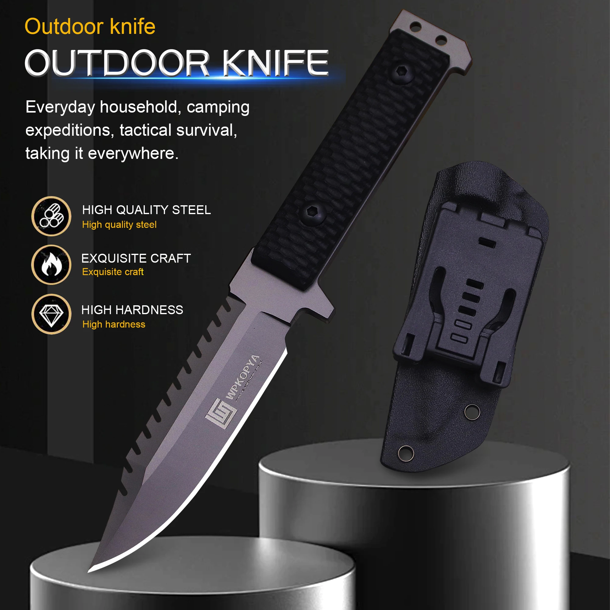 

High hardness outdoor hunting knife Tactical Knife Camping Straight Knife Portable knife G10 Handle with K sheath