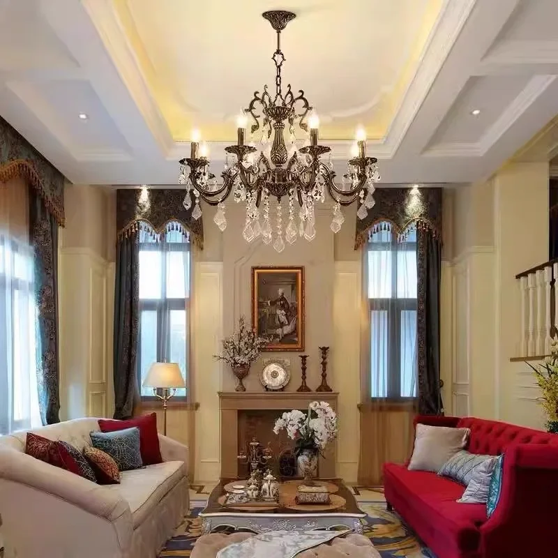 

SANDYHA стильная светодиодная хрустальная люстра-свеча, полностью медный французский подвесной светильник для гостиной, спальни, ресторана, элегантного дома