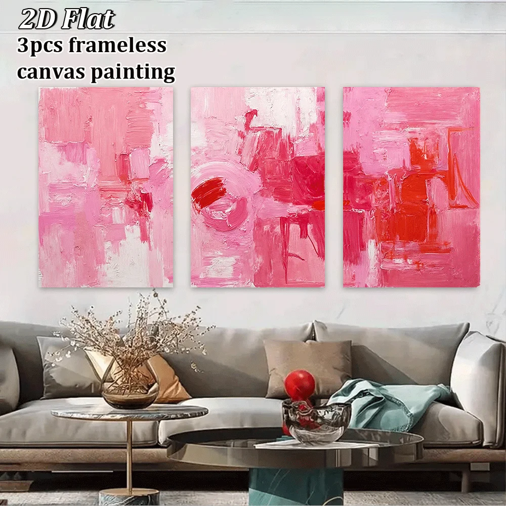 2D Flat, 2D Flat, 3pcs/Set, Frameless Canvas Painting, Posters And Prints, Valentine'S Day, Wall Decoration, Wall Art Canvas