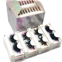 Wholesale Fluffy Colored Lashes 5D Thick 25mm Mink Eyelashes Dramatic Colorful Natural Eyelashes Extension Makeup Eyelashes