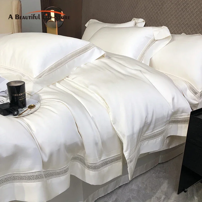 1000TC אקליפטוס Lyocell רך משיי יוקרה לבן שמפניה אפור ורוד סט מצעים שמיכה כיסוי סט מצויד/גיליון שטוח ציפית