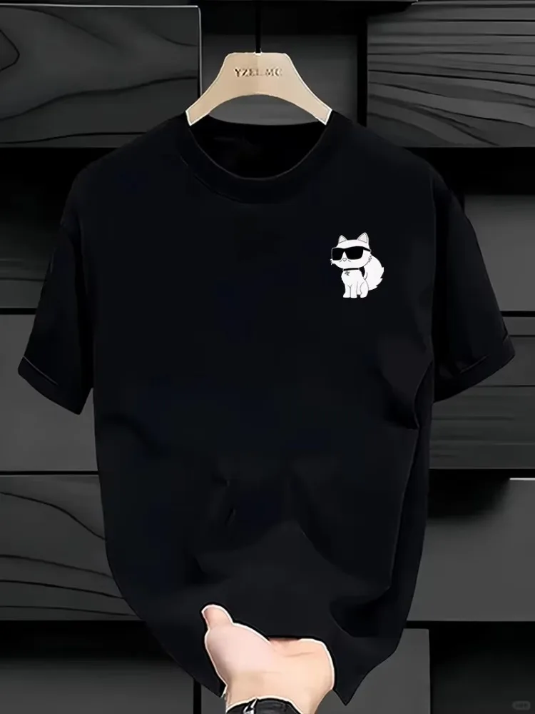 Camiseta minimalista con estampado de gato para mujer, camiseta Retro Unisex de manga corta de gran tamaño estilo Y2K, Camiseta atlética de algodón suave de manga corta