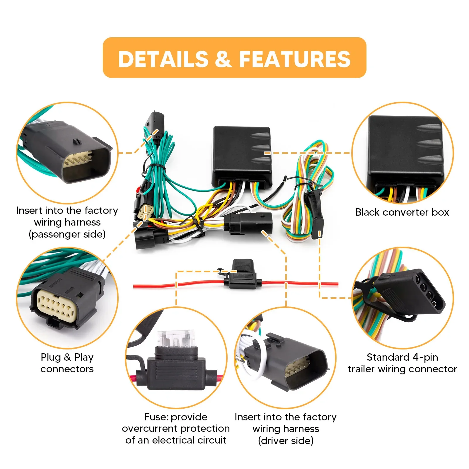 Car 4-Pin Trailer Wiring Harness w/Connector Plug & Play For 2018+ Jeep Wrangler JL/JLU & Gladiator Car Accessories