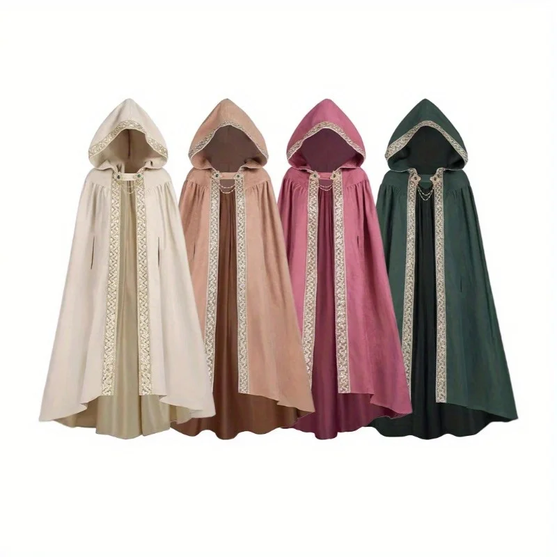 

Halloween Vintage Pastoral Ribbon Edged Hooded Cloak Tie-Off Cloak Anime Costume Cosplay Costume