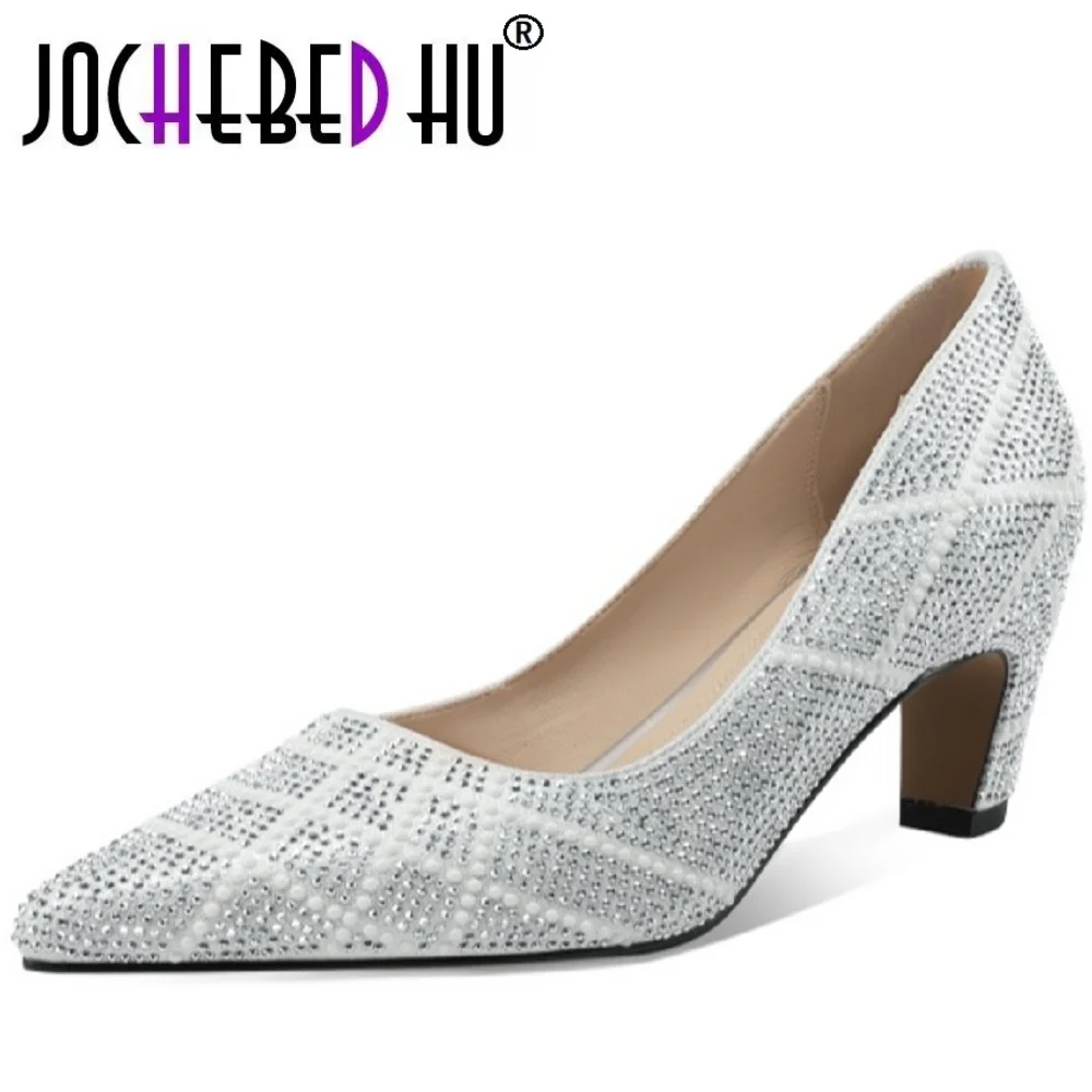 【JOCHEBED HU】Escarpins faits à la main pour femmes, talons hauts, matériau spécial avec strass, sexy, confortables et élégants, taille 33-43