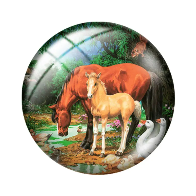 Animal Horse Tree 12/18/20/25mm Glass Cabochon Bracelet Pendant Rings for Jewelry Demo Earrings Back Making Findings