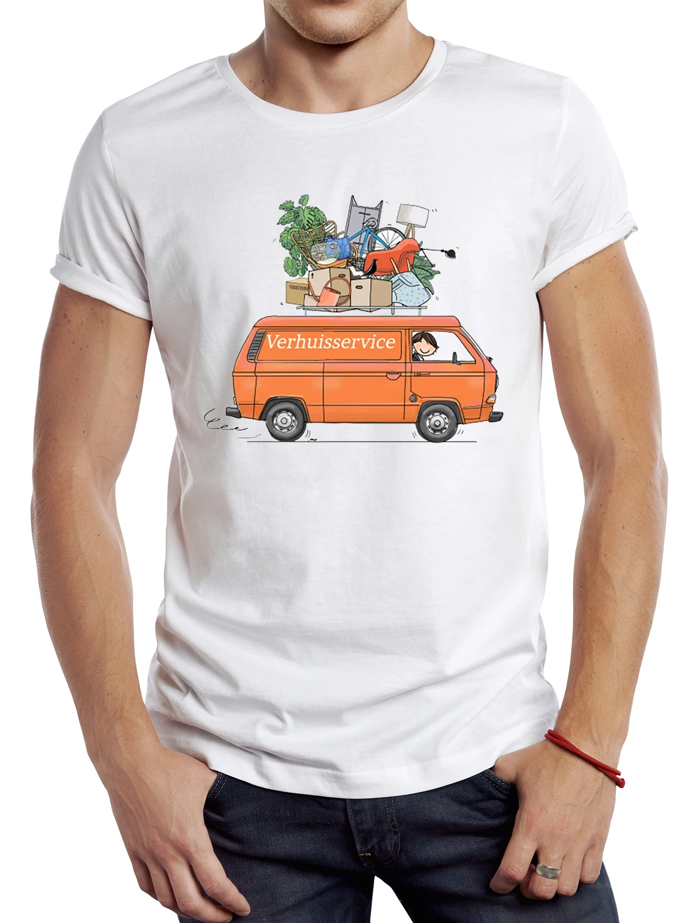 

FPACE Vintage Orange Van Men T Shirt Casual Camper Van Male Tops Hipster Retro Classic Bus Printed Tee